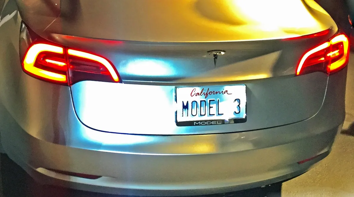 Rear view of the Tesla Model 3 prototype