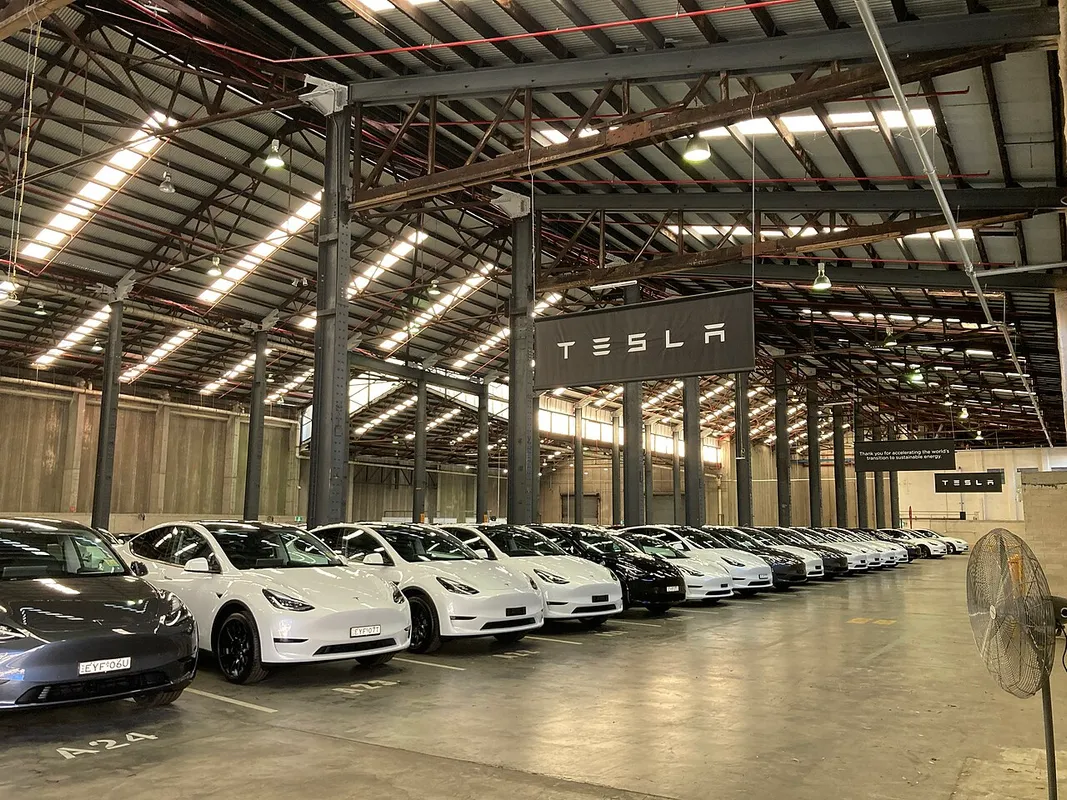 Tesla cars at the Tesla Alexandria Delivery Centre in Sydney