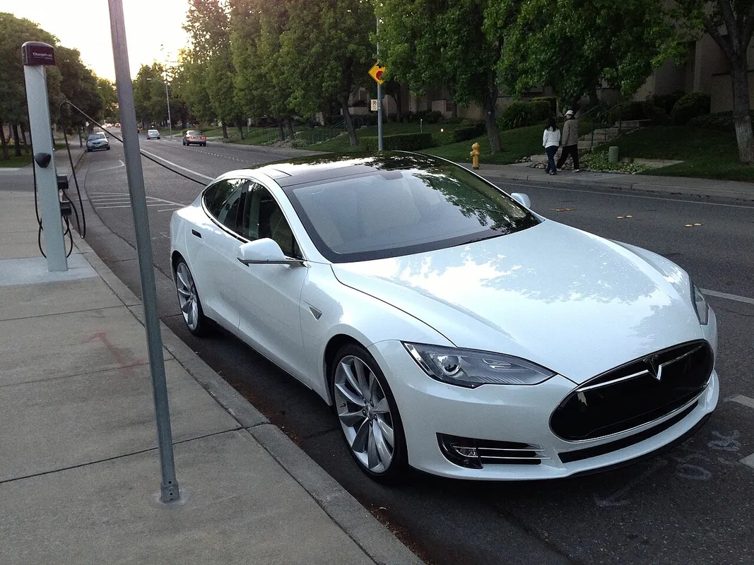 This Tesla model S is being charged