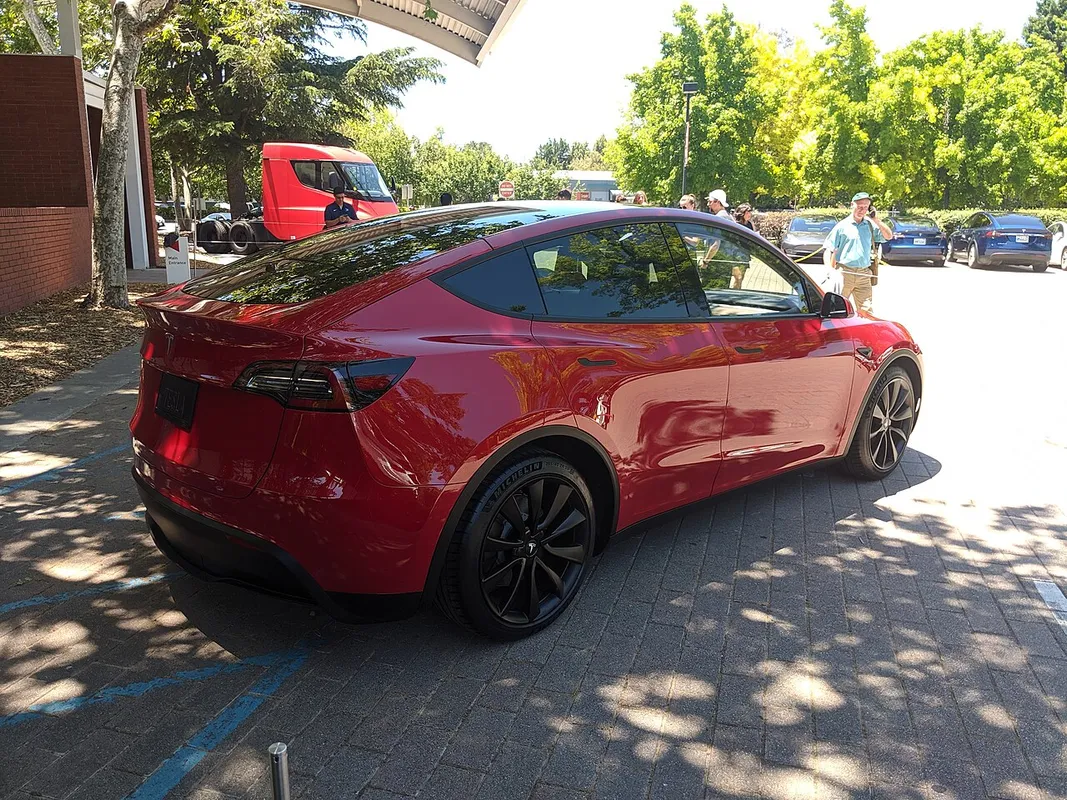 Tesla Model Y rear passenger view, taken at investor conference